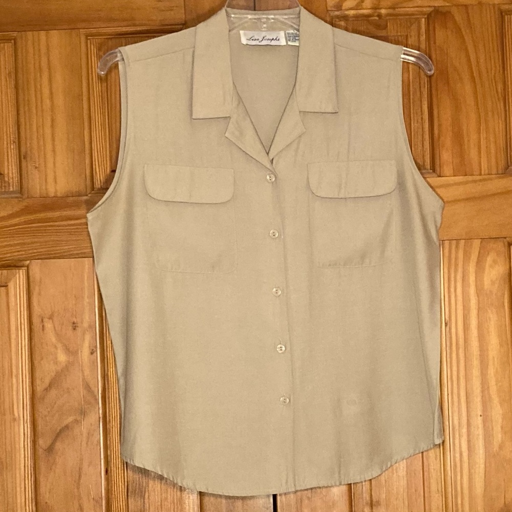 EUC Lisa Josephs Vintage 90s Top Sleeveless Blouse Tan Size L Large